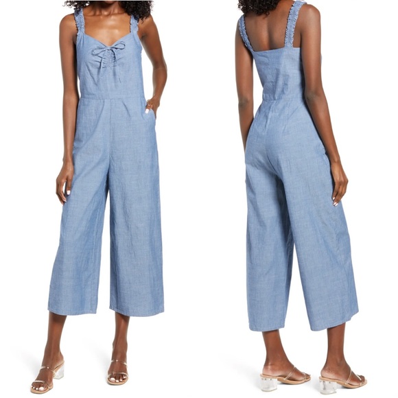Vero Moda Pants - VERO MODA Jumpsuit Akela Crop Wide Leg Chambray Jumpsuit S FLAW NWT